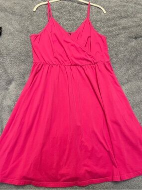 Hot Pink Spaghetti Strap Wrap-Front Dress